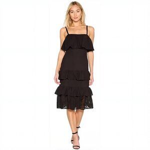 Lovers + Friends Hailey Tiered Eyelet Midi Dress Black Size S NWT